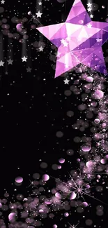 Purple geometric star with a sparkling trail on black background.