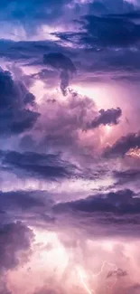 Purple storm clouds with lightning in the sky, creating a dramatic, ethereal scene.