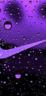 Purple wallpaper with swoosh and water droplets.