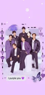 Purple-themed wallpaper featuring a stylish group with butterfly accents.