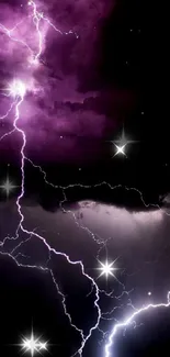 A dramatic purple lightning storm in a dark sky.