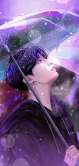 Anime character under a purple umbrella.