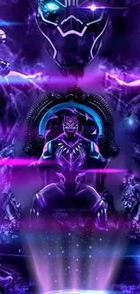 Futuristic purple and blue wallpaper with vibrant design elements.