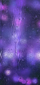 Purple abstract wallpaper with water droplets and bokeh lights.