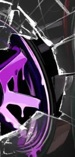 Shattered purple wheel abstract art wallpaper with dynamic patterns.