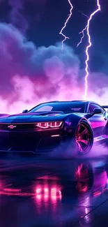 Purple With Pink Car In The Thunderstorm Live Wallpaper