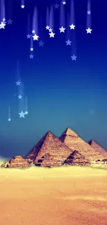 Pyramids under a starry night sky in Egypt.