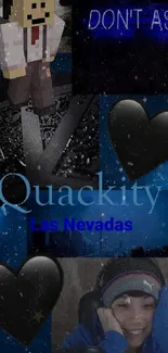 Dynamic dark blue Quackity collage wallpaper.