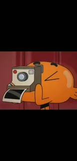 Cartoon character with retro camera mobile wallpaper.