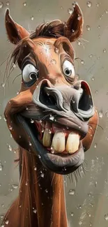 Quirky cartoon horse with exaggerated facial expression on a gray background.