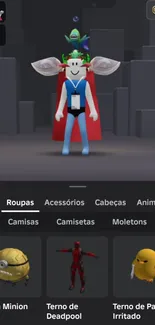 Colorful gaming avatar in virtual store interface.