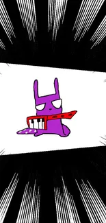 Mobile wallpaper of a purple creature playing a red accordion with a comic style.