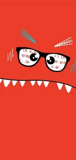 Cartoon face with glasses on a red background mobile wallpaper.