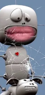 Quirky robot with cracked screen effect and funny expression.