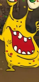 Vibrant yellow cartoon monster with quirky expression.