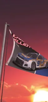 Mobile wallpaper of a racing car flag waving at sunset.