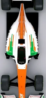 Top view of a sleek racing car with a dynamic design.