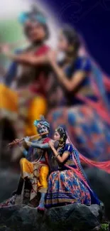 Radha Krishna vibrant mobile phone wallpaper with artistic style.