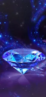 Vibrant blue diamond with cosmic sparkle.