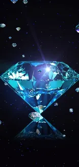 Radiant blue diamond gem on a black background wallpaper.