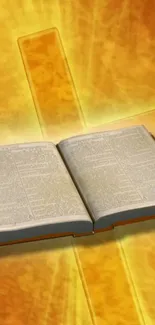 Open book set against a luminous cross on a mobile wallpaper.