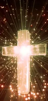 Glowing cross surrounded by radiant light and sparkles.