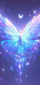 Ethereal crystal butterfly glowing in a mystical background.