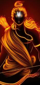 Radiant deity digital art in vibrant orange hues on a black background.