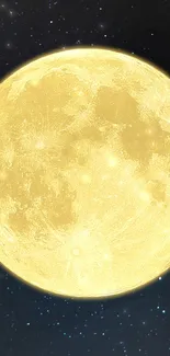 A glowing yellow full moon against a dark, starry sky.