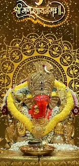 Radiant golden Ganesha idol adorned with intricate designs.