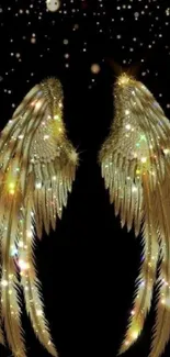 Golden wings shimmering against a starry black background.