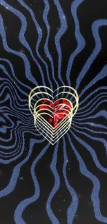 Abstract radiant heart with glowing lines on a dark background.