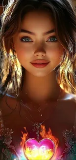 Anime-style portrait with glowing heart.