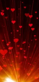 Radiant mobile wallpaper with glowing red hearts and vibrant background.