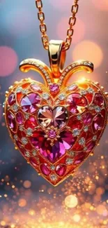 Heart pendant with sparkling gems in vibrant colors.