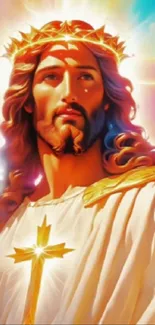 Jesus radiates divine light in this vibrant mobile wallpaper.