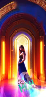 Captivating motherhood art wallpaper with glowing arc and radiant colors.