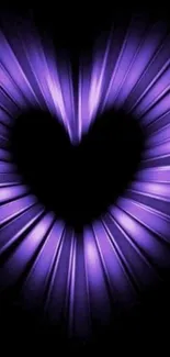 Purple heart design wallpaper with radiant glow.