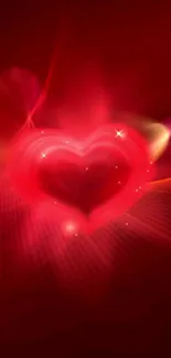 Vibrant red heart with glowing light effects.