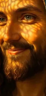 Portrait of a smiling man with sunlight patterns on his face.