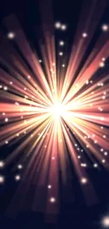 Vibrant starburst light with glowing dots on dark background.