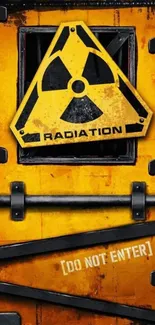 Yellow radiation hazard wallpaper with 'Do Not Enter' text.