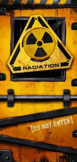 Radiation warning sign on an industrial door wallpaper.