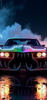 Rainbow Car With Teeth On The Road Live Wallpaper