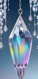 Colorful crystal prism hanging decoration with rainbow reflections.