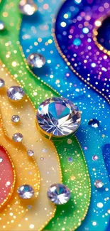 Rainbow gemstone art with sparkling jewels