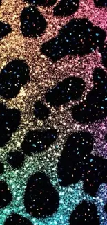 Colorful glitter leopard print wallpaper with rainbow effects.