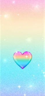 Rainbow gradient phone wallpaper with heart design.