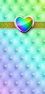 Rainbow heart on pastel gradient wallpaper.