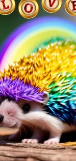 Colorful rainbow hedgehog with love coins.